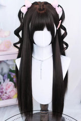 Cute Wispy Bangs Long Straight Japanese Sweet Lolita Wig 3 Colors - Black-Tea-Brown - 2