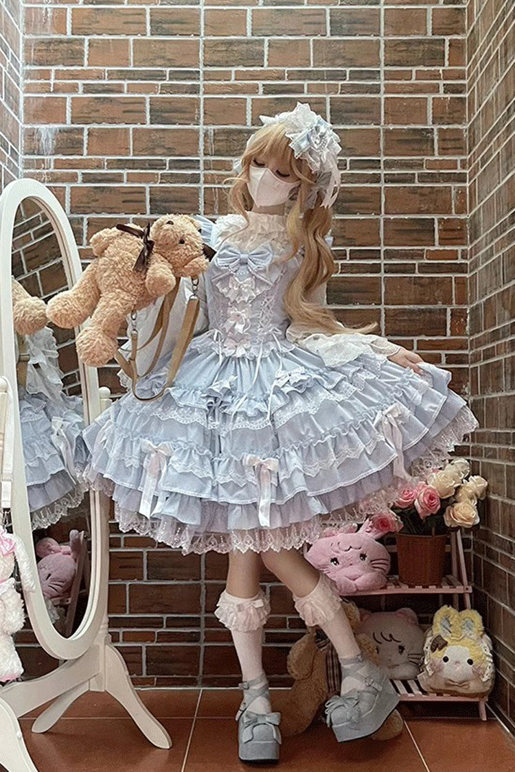 Sweet Multi-Layered Ruffle Bowknot Lace Princess Ballet Lolita Jsk Dress 4 Colors - Product - 7