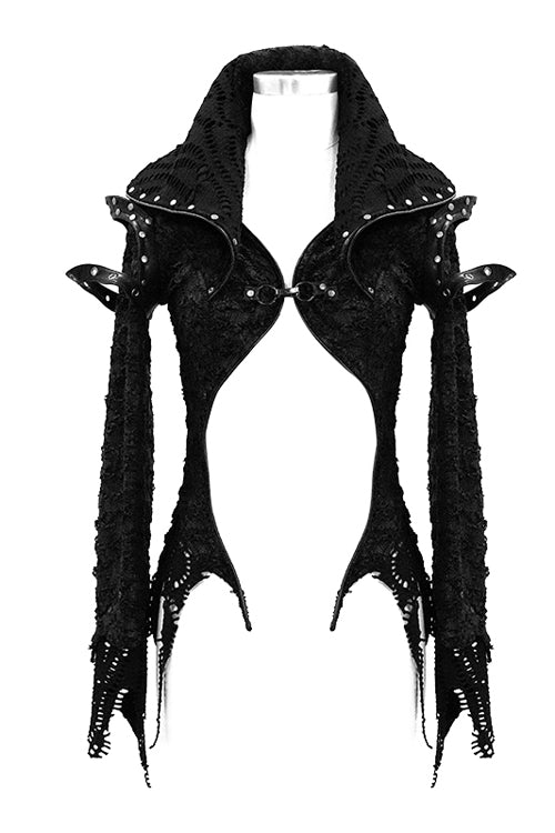 Black Punk Rock Short Front And Long Back Broken Holes Womens Jacket - Product - 4