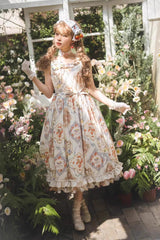Cat Rose Tea Sleeveless Print Ruffle Bowknot Sweet Lolita Jumper Dress Version2 3 Colors - Product - 5