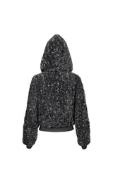 Black/White Two Tone Woolen Grain Fleece Metal Five Pointed Star Zipper Women's Punk Coat - Product - 9