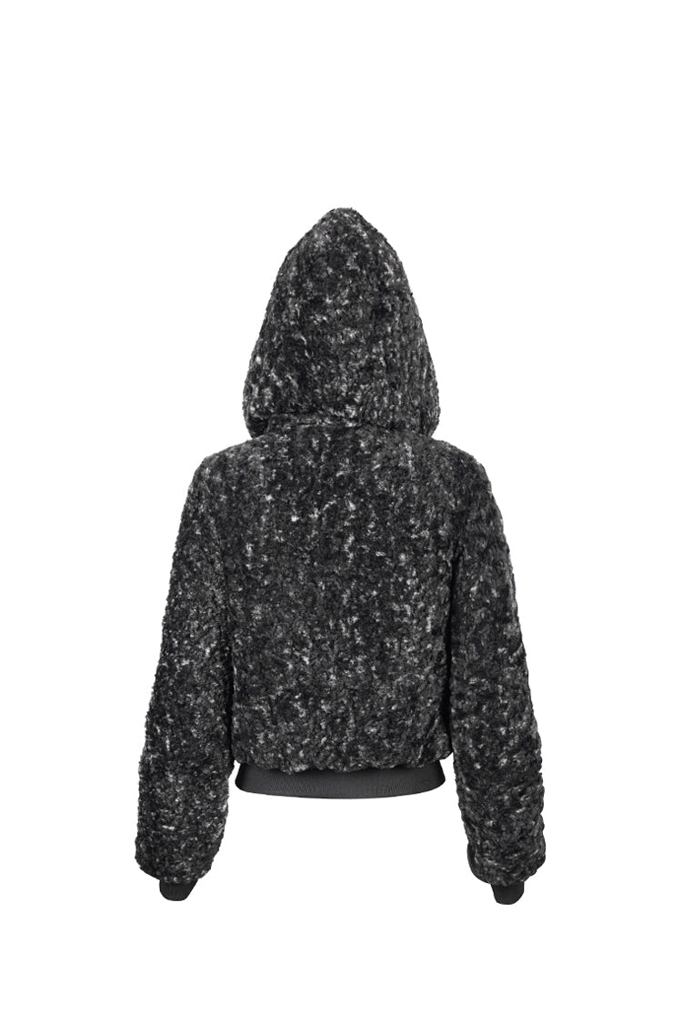 Black/White Two Tone Woolen Grain Fleece Metal Five Pointed Star Zipper Women's Punk Coat - Product - 9