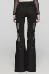 Black Mesh Women's Punk Eyelet Ring Flared Pants - Product - 3