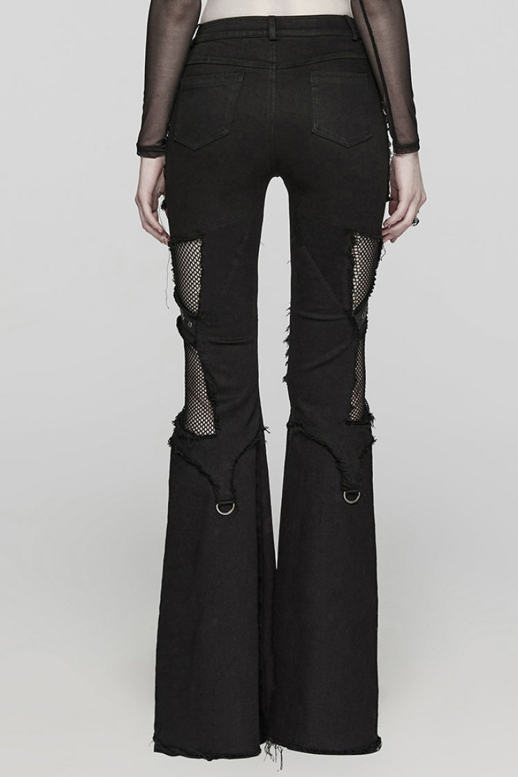 Black Mesh Women's Punk Eyelet Ring Flared Pants - Product - 3