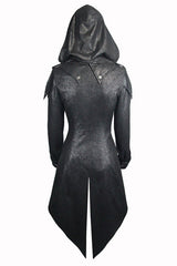 Black Punk Burnt Out Applique Hooded Womens Leather Coat - Product - 6