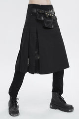 Black Tie-Dye Patchwork With Waist Bag Men's Gothic Skirt - Product - 2