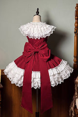 Red [Miss Tsundere] Sleeveless Multi-Layered Ruffle Bowknot Lace Asymmetric Sweet Princess Lolita Dress - Product - 3