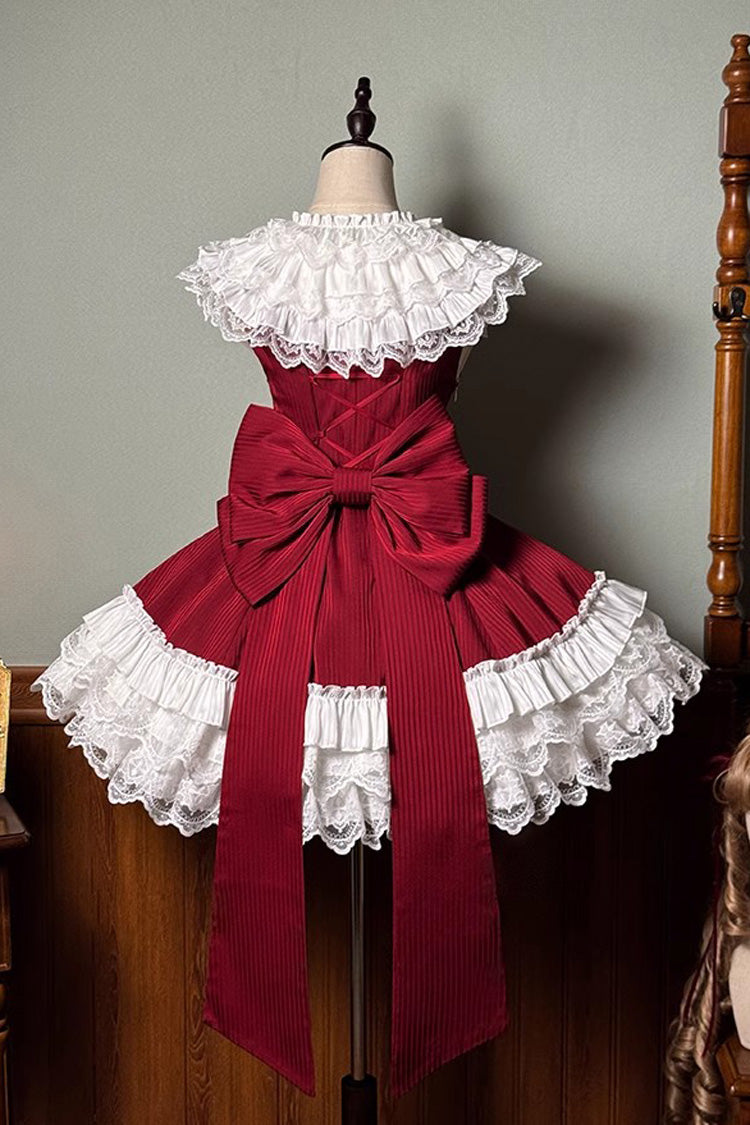 Red [Miss Tsundere] Sleeveless Multi-Layered Ruffle Bowknot Lace Asymmetric Sweet Princess Lolita Dress - Product - 3