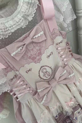 Pink [Little Bear Shop] Print Sleeveless Bowknot Lace Sweet Princess Lolita Jsk and Strap Dress - Product - 2