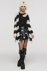 Long Sleeves Striped Print Zipper Irregular Ripped Women's Steampunk Sweater 4 Colors - Product - 4