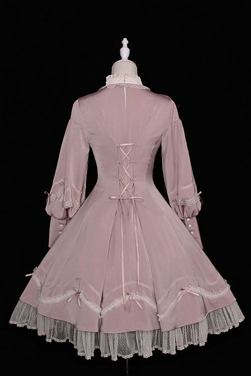 Alice Girl Andrea Solid Bowknot Long Sleeves Ruffled Sweet Lolita OP Dress 3 Colors - Product - 10
