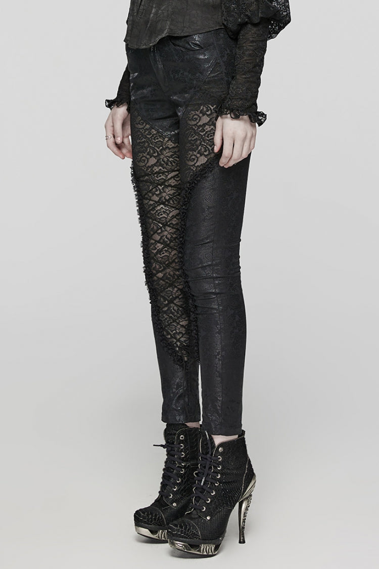 Black Print Stitching Lace Lace-Up Slim Women's Gothic Leggings - Product - 2
