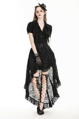 Black Women's Gothic Princess High Waisted Lace Lace-Up Buckled High/Low Tail Hem Maxi Skirt - Product - 8