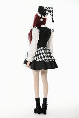 Black/White Harlequin Sharp Point Collar Long Puff Sleeves Women's Lolita Gothic Dress - Product - 4