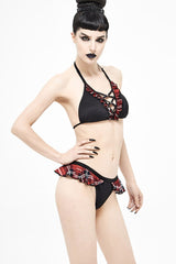 Black/Red Plaid Frilly Women's Punk Swim Shorts - Product - 3