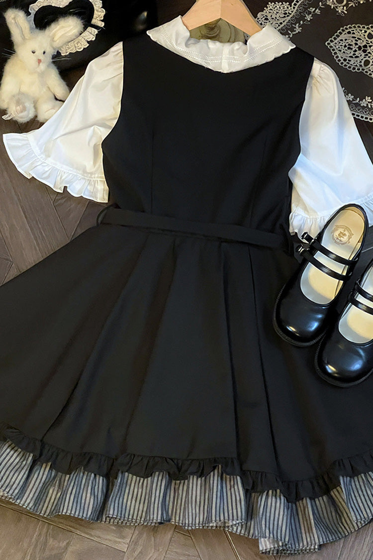 Black Ruffle Bowknot College Style Gothic Lolita Strap Dress - Product - 7