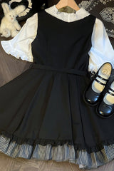 Black Ruffle Bowknot College Style Gothic Lolita Strap Dress - Product - 7