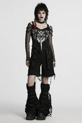 Black Stitching Mesh Unedged Detachable Women's Punk Pants - Product - 4