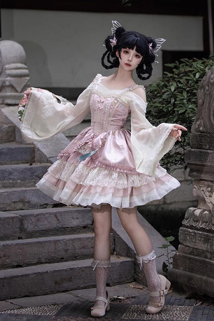 Pink Multi-Layered Ruffle Cardigan Lace Sweet Chinese Style Lolita Jsk Dress - Product - 11