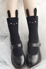 Cute Three-Dimensional Bunny Ears Sweet Lolita Socks 2 Colors - Black - 2