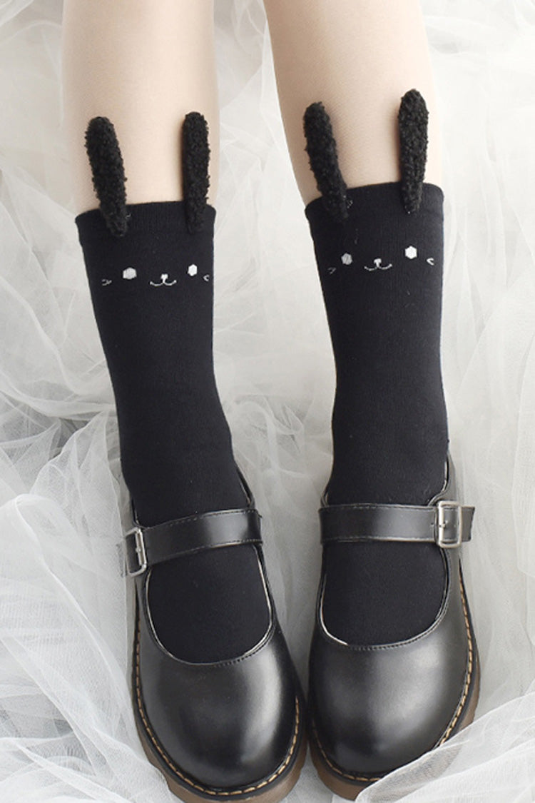 Cute Three-Dimensional Bunny Ears Sweet Lolita Socks 2 Colors - Black - 2