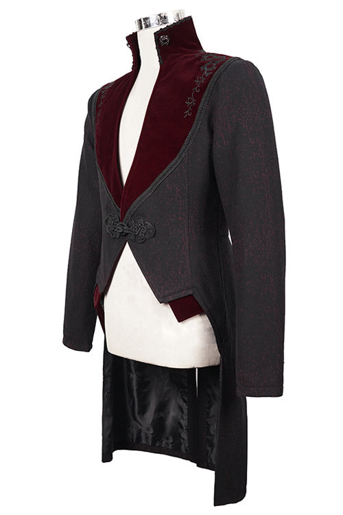Black And Red Retro Embroidered Mens Gothic Coat - Product - 5
