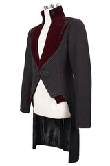 Black And Red Retro Embroidered Mens Gothic Coat - Product - 5