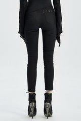 Buttonhole Drawstring Stitching Lace-Up Mesh Women's Steampunk Skinny Jeans Pants 2 Colors - Product - 11