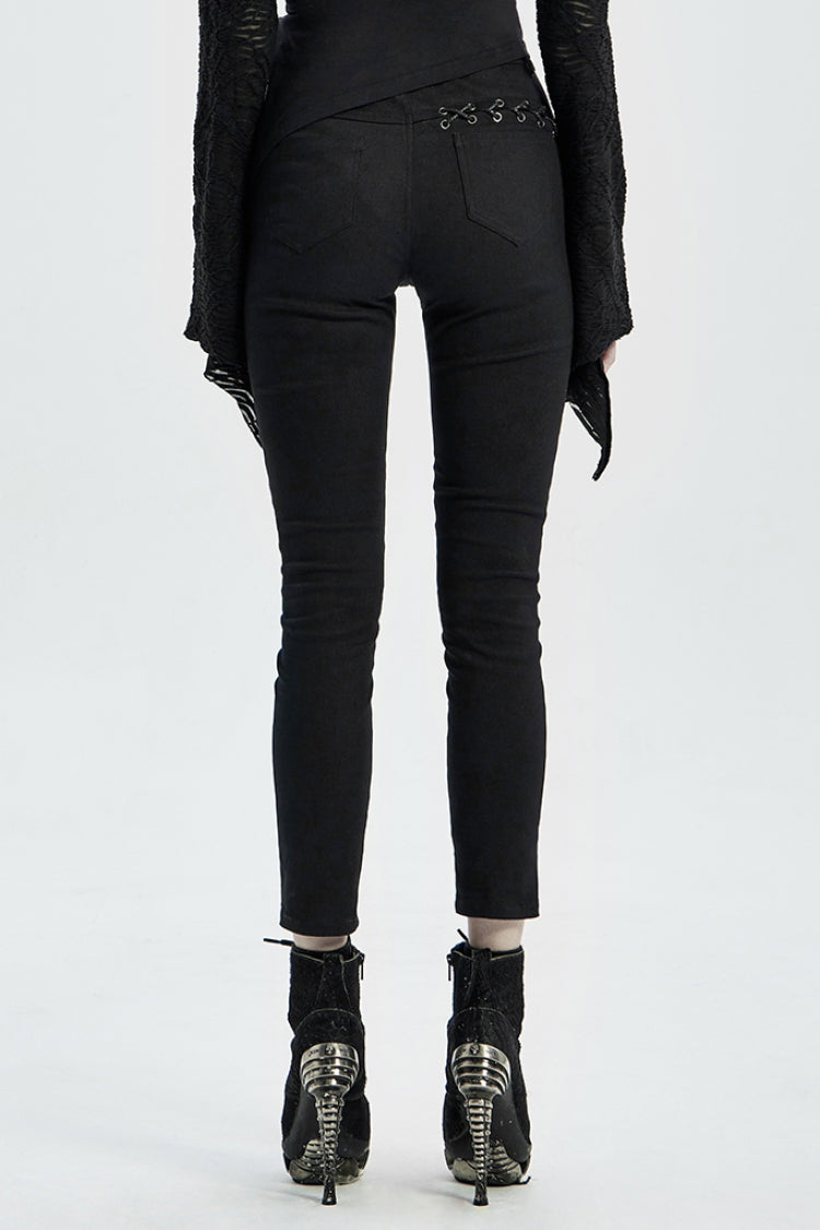 Buttonhole Drawstring Stitching Lace-Up Mesh Women's Steampunk Skinny Jeans Pants 2 Colors - Product - 11