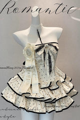 Apricot Multi-layer Polka Dots Print Navy Doll Ruffle Bowknot Sweet Lolita Tiered Dress - Product - 10