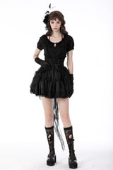 Black Lace-Up Multi-Layered Lace Women's Gothic Fishtail High Low Tunic Skirt - Product - 6