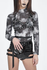 Black/Gay Tie Dyed Strappy Long Sleeved Womens Punk Shirt - Black/Gay - 1