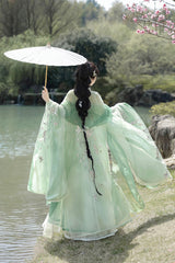 Green [Qingdie] Song Dynasty Ruffle Embroidery Sweet Chinese Style Hanfu Dress Full Set - Product - 6