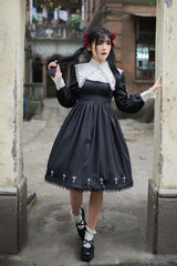 Black Dark Style Punk Cross High Waist Gothic Lolita OP Dress - Product - 4