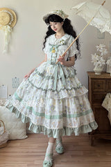 [Blueberry Early Summer] Sleeveless Triple-Layered Print Ruffle Bowknot Lace Sweet Lolita Jsk Dress 2 Colors - Product - 8