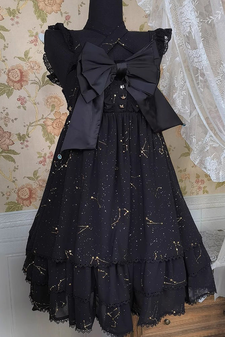 Black Triple-Layered Ruffle Hot Stamping Bowknot Classic Gothic Princess Lolita Jsk Dress - Product - 2