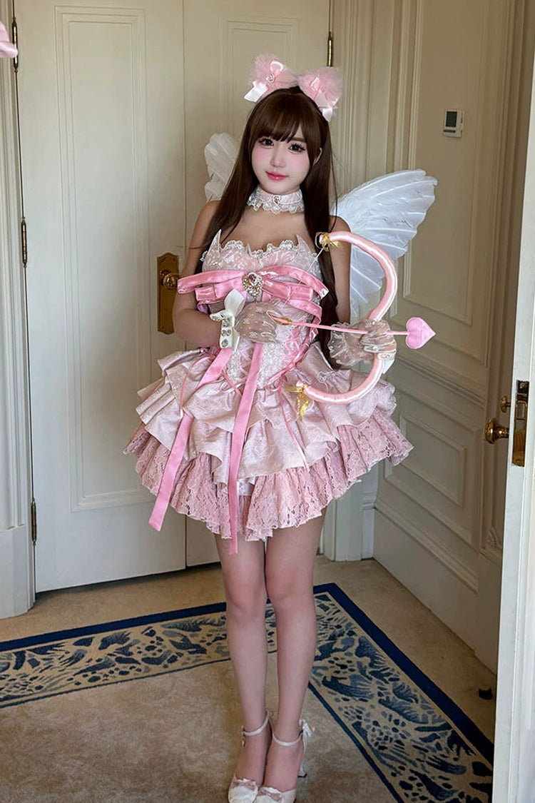 Pink [Kitten Sweetheart] Multi-Layered Ruffled Bow Lace-Up Princess Ballet Sweet Lolita Jsk Dress - Product - 3
