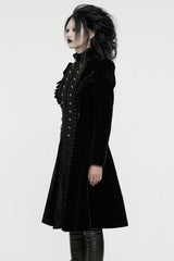 Black Long Puff Sleeves Floral Embroidery Women's Gothic Coat - Product - 2