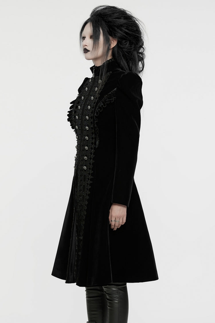 Black Long Puff Sleeves Floral Embroidery Women's Gothic Coat - Product - 2