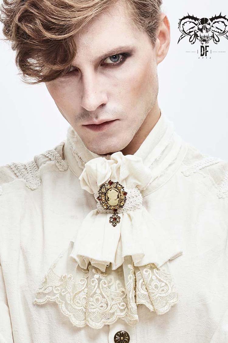 White Lace Jacquard Men's Gothic Bow Tie - Product - 4