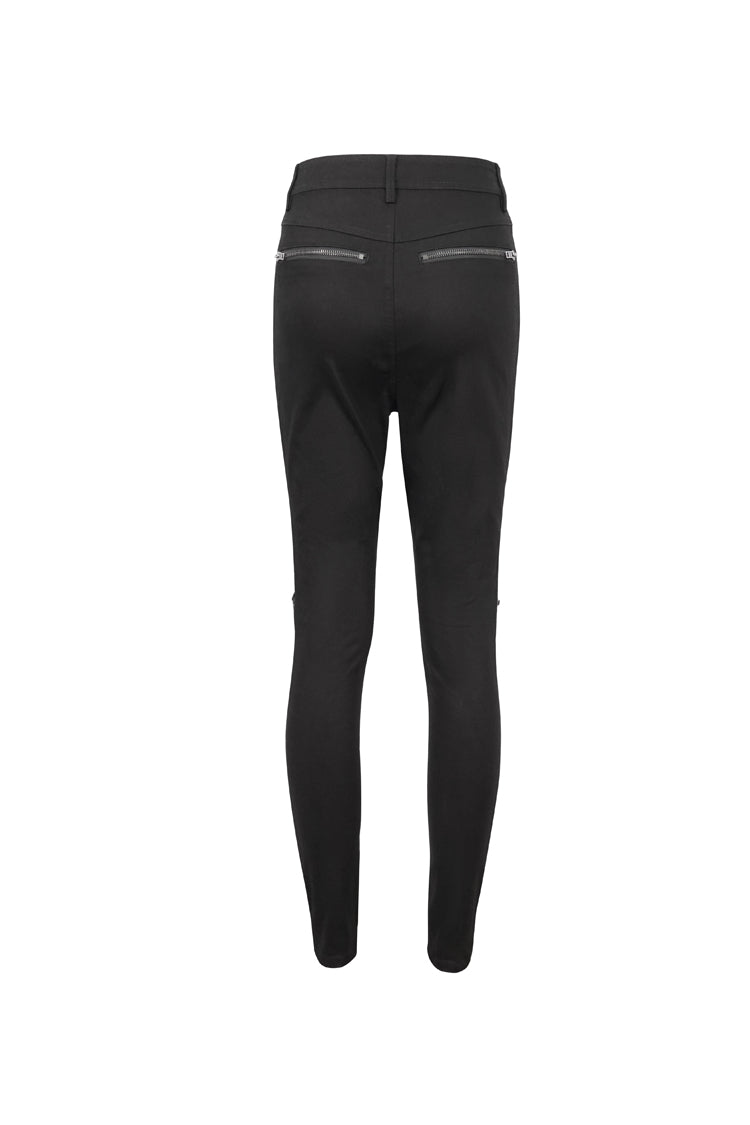 Black Slightly Elastic Twill Pu Tie Rope Decoration Women's Punk Trousers - Product - 8