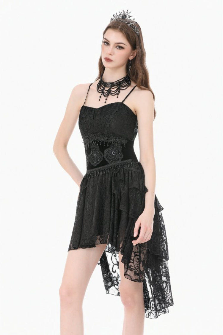 Black Embroidered Women's Gothic Royal Velvet Waist Cincher with Double Beaded Tassels - Black - 1