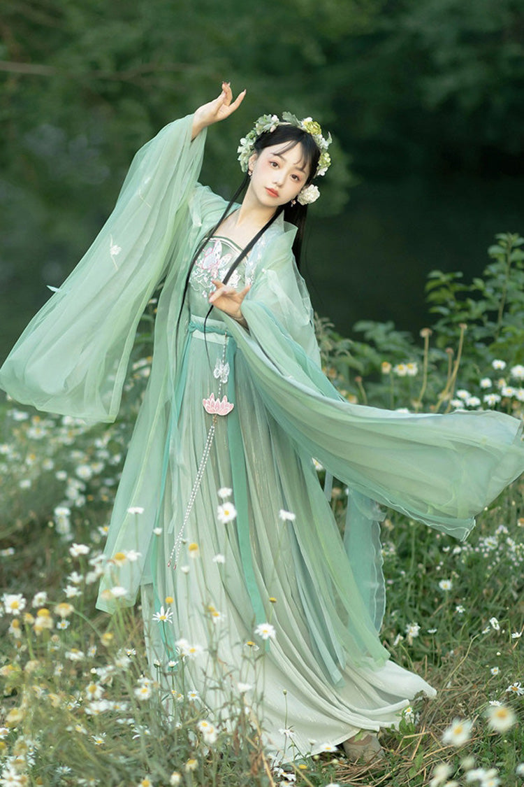 Original Chinese Han Elements Ancient Double Layer Long Sleeves Sweet Hanfu Dress Full Set - Product - 7