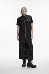 Black Lapel Collar Short Sleeves Spliced Men's Punk Shirt - Product - 5
