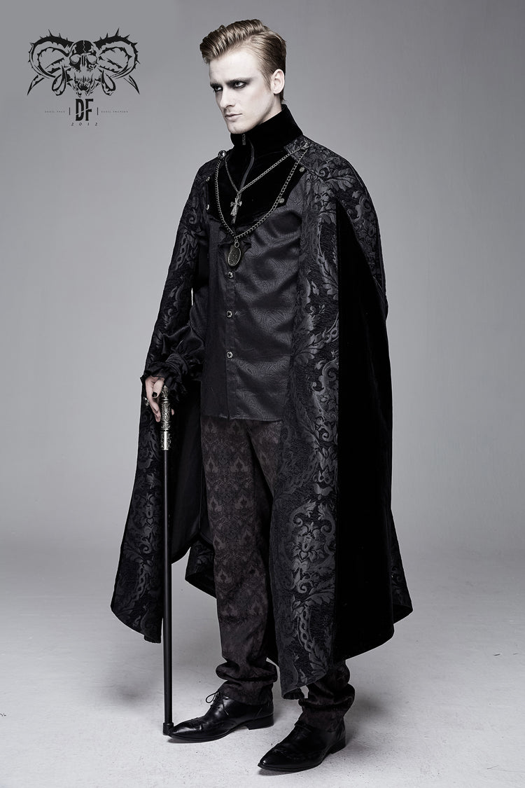 Black Removable Chain Pendant Short Front And Long Back Men's Gothic Cloak - Product - 3