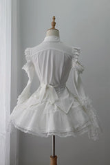 White [Snowy Night Princess] Lapel Collar Long Hime Sleeves Ruffled Bow Lace Gothic Jirai Kei Japanese Skirt Set - Product - 2