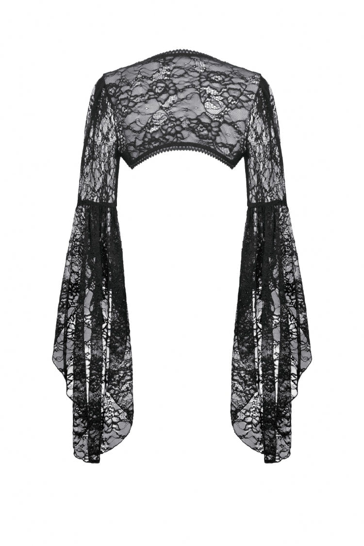 Black Women's Gothic Lace Flare Long Sleeve Crop Shrug - Product - 12