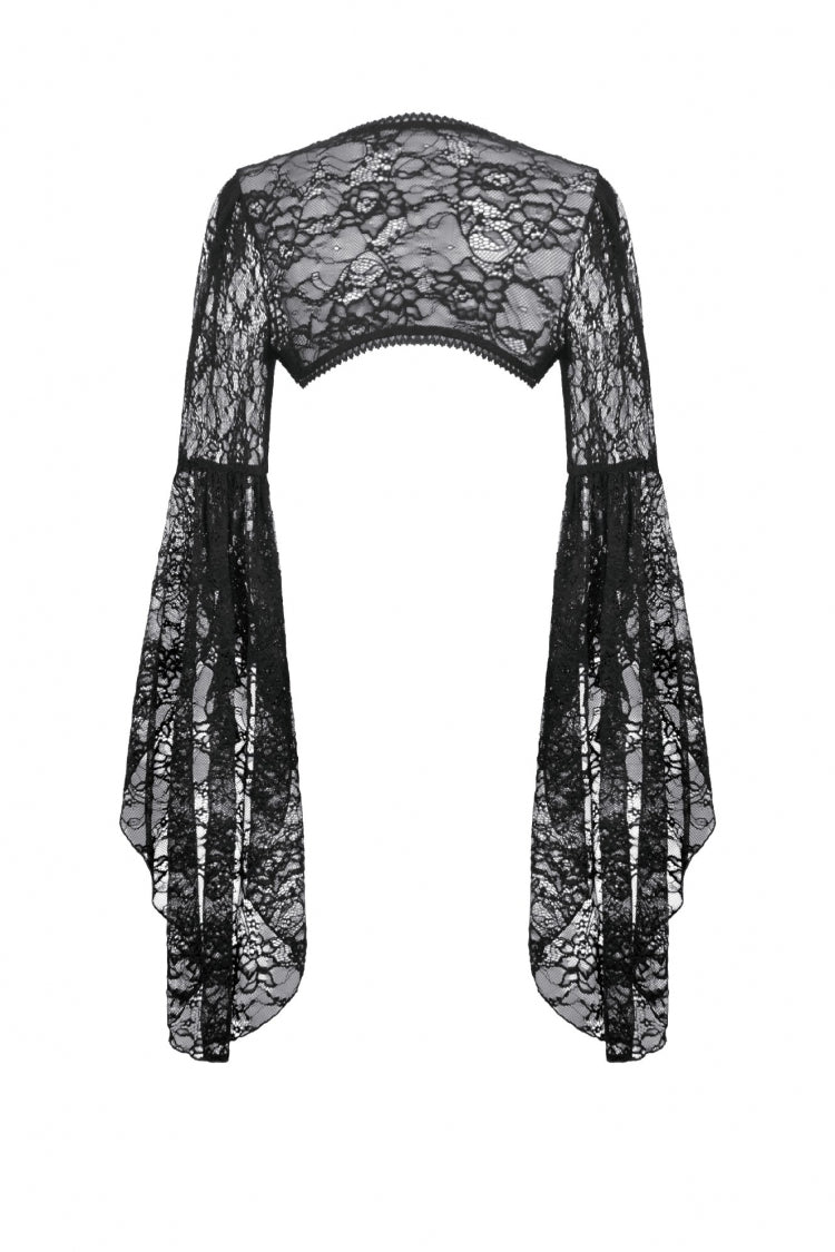 Black Women's Gothic Lace Flare Long Sleeve Crop Shrug - Product - 12