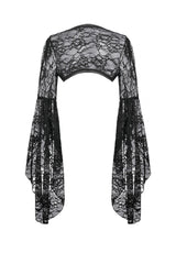 Black Women's Gothic Lace Flare Long Sleeve Crop Shrug - Product - 12