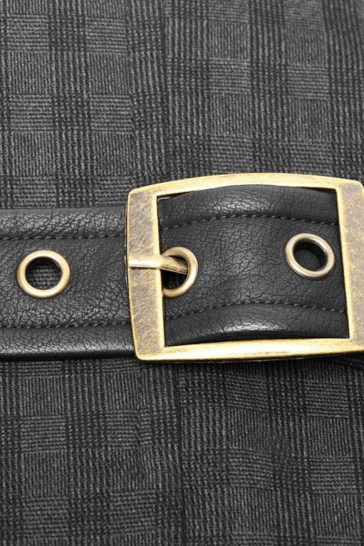 Black V Collar Sleeveless Metal Buckle Mens Steampunk Crossover Formal Vest - Product - 10